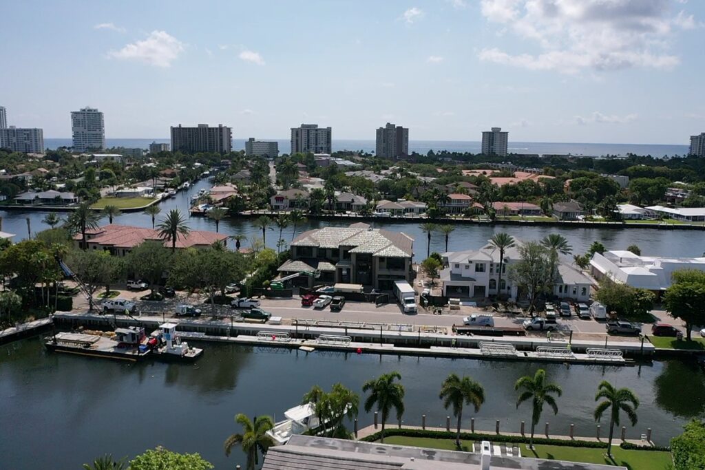 Exterior view of the 230 N. Compass Barge3, showcasing modern architecture and surrounding landscaping.